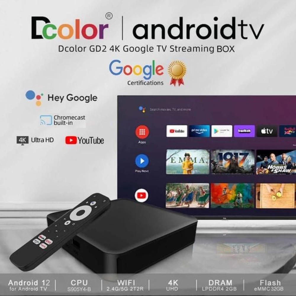 Tv Box Dcolor GD2 Google certifié GTV 4K 2GB + 32GB